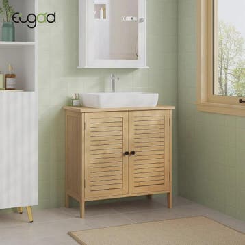 Bamboe Onderbouw Kast Badkamer 60x30x60cm met 2 Deuren en Ve, Verzenden, Nieuw