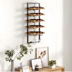 Wand Wijnrek 5 Lagen – Houten en Stalen Flessenrek met Glash, Verzenden, Nieuw