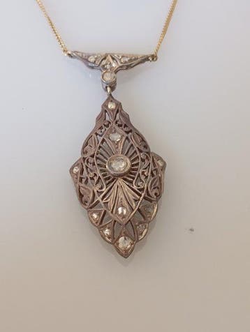Ketting met hanger - 14 karaat Zilver, Geel goud - 1.65ct.