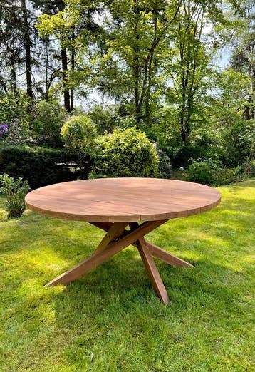 Ronde tuintafel met kruispoot -  130 cm, Ophalen of Verzenden, Nieuw, Rond, Teakhout