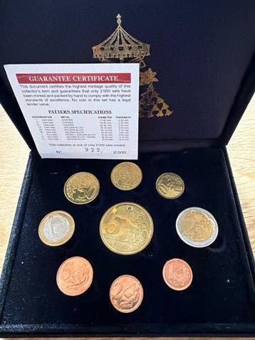 Aruba. Probe Set Pattern Euro Coin Collection Vatikan 9 pcs