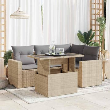 vidaXL 5-delige Loungeset met kussens poly rattan beige, Verzenden, Nieuw, Loungeset