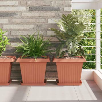 vidaXL Vierkante Bloempot 6 st Baksteenrood 33 x 33 x 26 cm, Kunststof, Minder dan 30 cm, Verzenden, Minder dan 60 cm