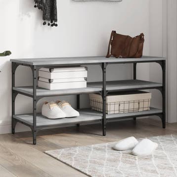 vidaXL Schoenenbankje 100x38,5x49 cm bewerkt hout grijs, Verzenden, Nieuw
