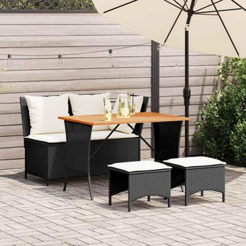 vidaXL 4-delige Tuinset met kussens poly rattan zwart, Verzenden, Nieuw, 3 zitplaatsen, Tuinset