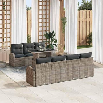 vidaXL Tuin Sofa Set 8 st Grijs Poly Rattan, Verzenden, Nieuw, Rotan, 8 zitplaatsen