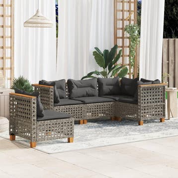 vidaXL 5-delige Loungeset met kussens poly rattan grijs, Verzenden, Nieuw, Loungeset