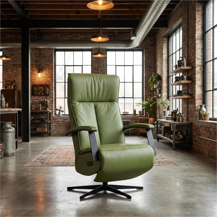 Leren elektrisch relaxfauteuil Pure - Toledo Lime, Huis en Inrichting, Fauteuils, 50 tot 75 cm, 75 tot 100 cm, Nieuw, Leer, Ophalen of Verzenden