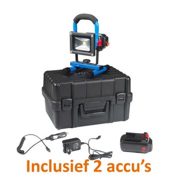 Oplaadbare LED Bouwlamp 10 Watt met 2 accus en 2 adapters +, Overige materialen, Minder dan 50 watt, Accu, Nieuw