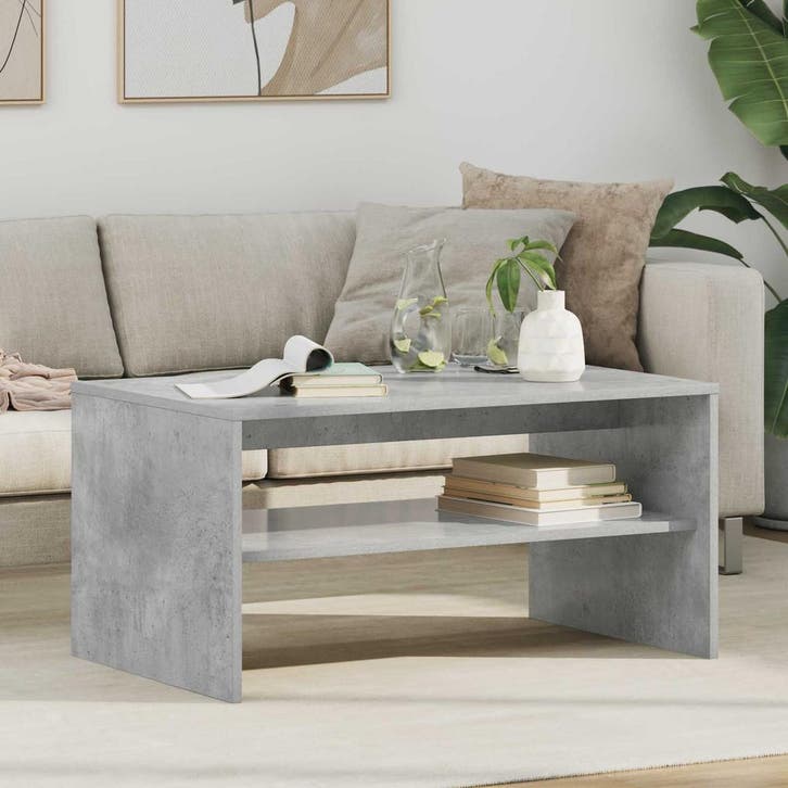 vidaXL Salontafel Beton Grijs 80 x 50 x 40 cm Bewerkt hout, Huis en Inrichting, Tafels | Salontafels, Nieuw, 50 tot 100 cm, Overige houtsoorten