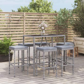 vidaXL 7-delige Tuinbarset met kussens poly rattan grijs, Verzenden, Nieuw, 6 zitplaatsen