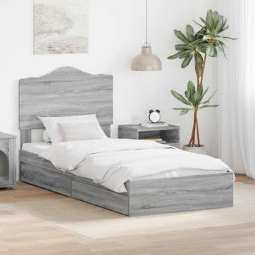 vidaXL Opslag bed met lade Grijs Sonoma 90 x 200 cm Bewerkt, Verzenden, Nieuw, Grijs, Hout