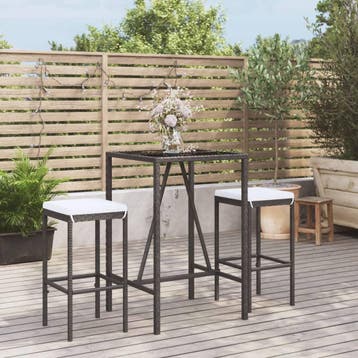 vidaXL 3-delige Tuinbarset met kussens poly rattan zwart, Verzenden, Nieuw, 2 zitplaatsen