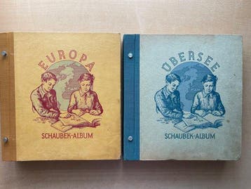 Wereld 1887/1955 - Verzameling in 2 Schaubek Albums, Postzegels en Munten, Gestempeld