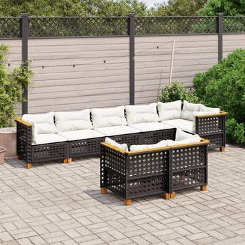 vidaXL 8-delige Loungeset met kussens poly rattan zwart, Verzenden, Nieuw, Loungeset
