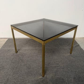 Tafel - Glas, Aluminium - Vintage salontafel met goudkleurig