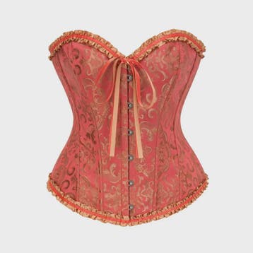 Victoriaans Gothic Overbust Corset met Kant en Ruches - Vint, Verzenden