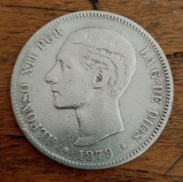 Spanje. Alfonso XII. 5 Pesetas 1879 EMM (Zonder