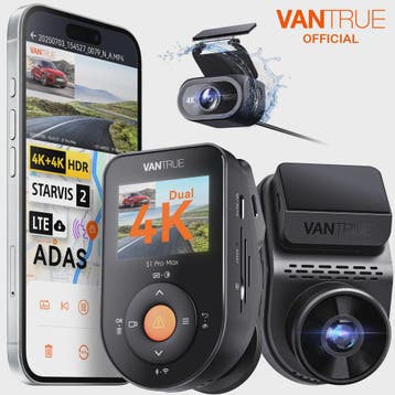 Vantrue S1 Pro Max Dual 4K Dashcam met ADAS, BSD, IP67 Water, Auto diversen, Dashcams, Verzenden, Nieuw