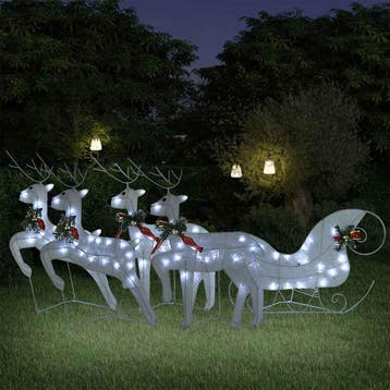 vidaXL Buitenkerstversiering rendieren en slee 100 LEDs wit, Diversen, Kerst, Verzenden, Nieuw