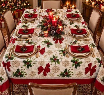 Kersttafelkleed met afbeelding van kerstdecoraties -, Nieuw