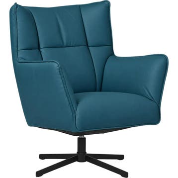 Leren draaifauteuil Lovely - Toledo Turquoise (blauw), Nieuw, Ophalen of Verzenden, 75 tot 100 cm, Eigentijds, Modern, Retro, Vintage