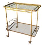 Serveerwagen - Messing, Glas - Vintage messing barwagen, Antiek en Kunst