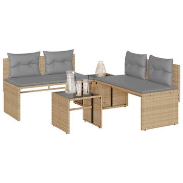 vidaXL 4-delige Loungeset met kussens poly rattan beige, Verzenden, Nieuw, Loungeset
