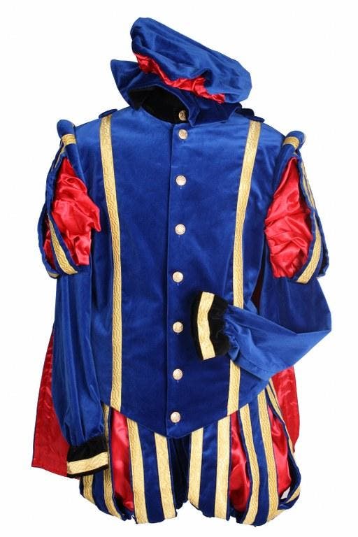 Piet Fluweel Met Cape Malaga Blauw-Rood - XL, Diversen, Sinterklaas, Verzenden