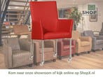 Leren eetkamerstoel Comfort met wieltjes en armleuning -, Huis en Inrichting, Nieuw, Leer, Ophalen of Verzenden, Rood