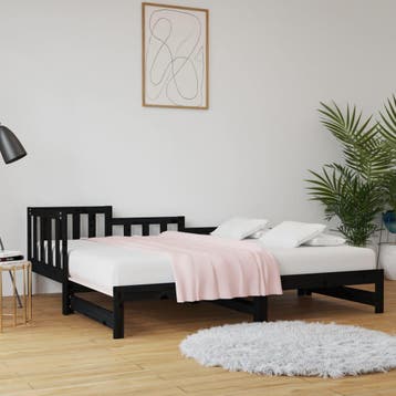 vidaXL Slaapbank uitschuifbaar massief grenenhout zwart, Huis en Inrichting, Slaapkamer | Bedden, 90 cm, Eenpersoons, Verzenden