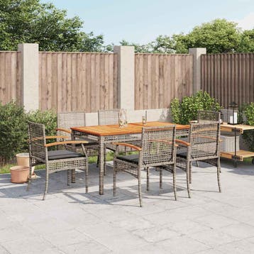 vidaXL 7-delige Tuinset met kussens poly rattan grijs, Verzenden, Nieuw, 6 zitplaatsen, Tuinset