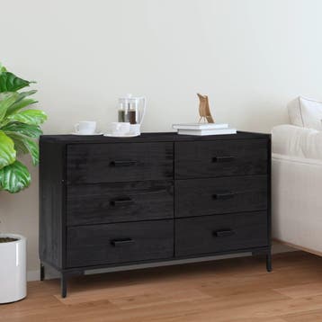 vidaXL Dressoir 110x35x70 cm massief grenenhout zwart, Huis en Inrichting, Kasten | Dressoirs, 100 tot 150 cm, Verzenden, Nieuw