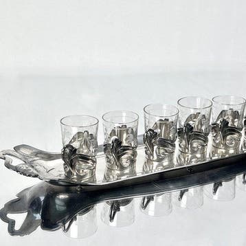 Gallia - Drankservies (7) - Tray and glasses in holders Art