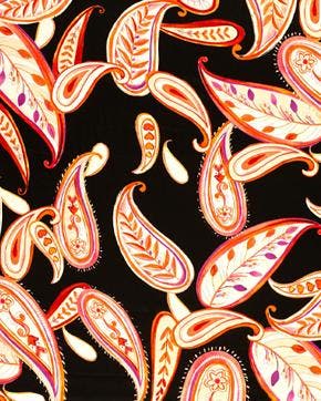 Viscose Satijn Paisley Oranje/Zwart, Hobby en Vrije tijd, Stoffen en Lappen, Nieuw, Zwart