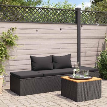 vidaXL Ligbed met kussens poly rattan zwart, Verzenden, Nieuw