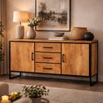 Nieuw! Dressoir Acaciahout | Zwart metaal, 150 tot 200 cm, Nieuw, Modern | Industrieel | Luxe, Met lade(s)