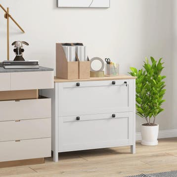 Homcom Archiefkast met 2 Lades, Hangmappen en Slot - Oak/Wit, Huis en Inrichting, Verzenden, Nieuw