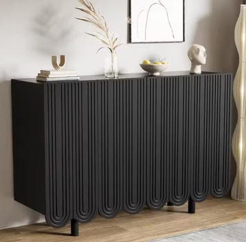 Zwart Druppelvormig Dressoir – MDF met Houtsnijwerk, 120 cm, Verzenden, Nieuw