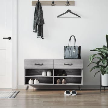 vidaXL Schoenenbank 102x35x55 cm bewerkt hout grijs sonoma, Verzenden, Nieuw