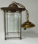 Plafondlamp - koper en glas, Antiek en Kunst