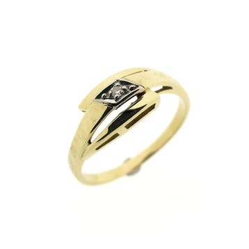 Gouden ring met diamant, Gebruikt, Ophalen of Verzenden, 17 tot 18, Met edelsteen