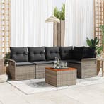 vidaXL Tuinbankenset met kussen 6 pcs Grijs poly rattan, Verzenden, Nieuw, Rotan, 6 zitplaatsen