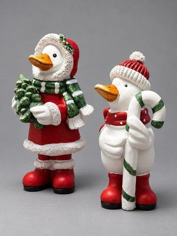 Beeld, Set van 2 feestelijke kerst-eenden – handbeschilderd
