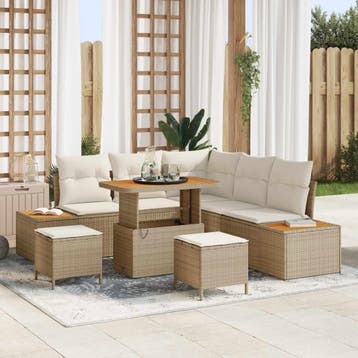 vidaXL Tuinbankenset 8 st 7-Aantal zitplaatsen Beige en, Verzenden, Nieuw, 8 zitplaatsen