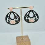 Koraal - Zilver, Verguld - Oorbellen - Roze koraal en hoorn, Antiek en Kunst