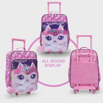 Roze Kinderkoffer met Kattenprint en Pailletten - 18 inch Ha, Verzenden, Nieuw