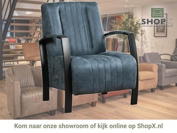 Leren fauteuil Glamour - Kenia Denim (blauw), Nieuw, Ophalen of Verzenden, 50 tot 75 cm, Industrieel, Modern, Retro