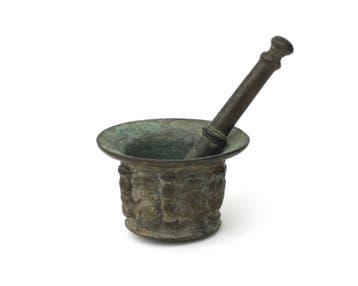 Bronzen stamper en vijzel, vermoedelijk Spanje, 17e eeuw, Antiek en Kunst