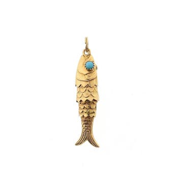 Gouden hanger van een vis met Turquoise (Hanger of bedel), Ophalen of Verzenden, Gebruikt, Goud, Overige merken